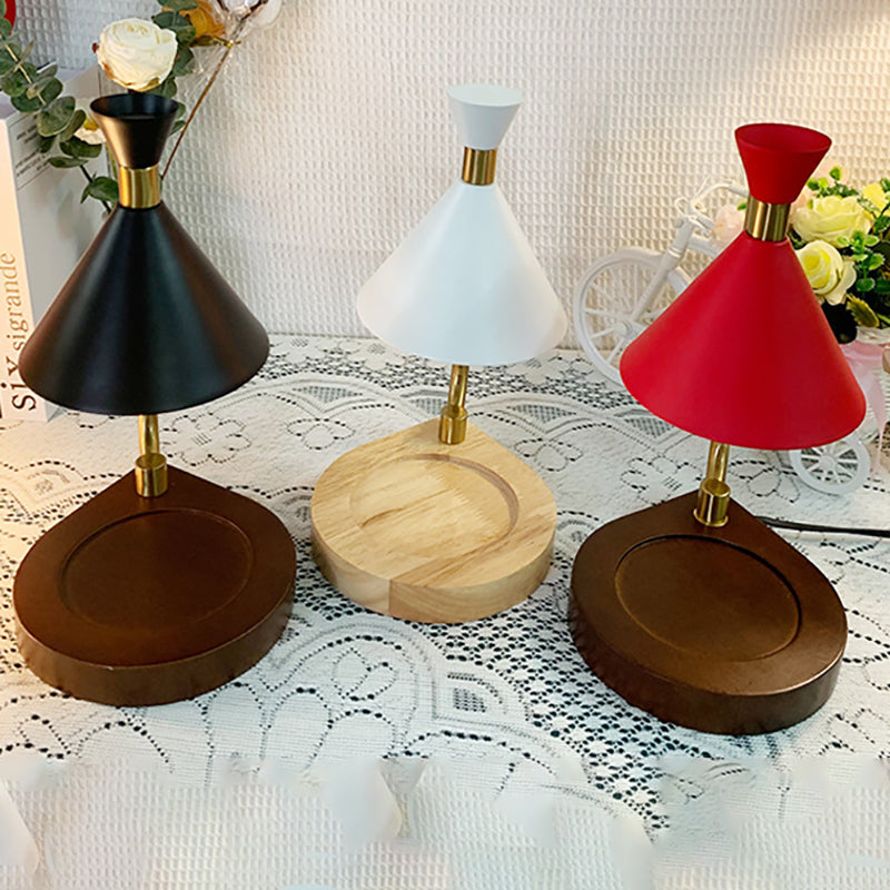 Contemporary Creative Iron Cone Shade Wooden Base 1-Light Melting Wax Table Lamp for Bedroom