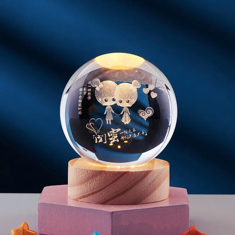 3D Crystal Night Lamp with LED Lighting - Adjustable Brightness