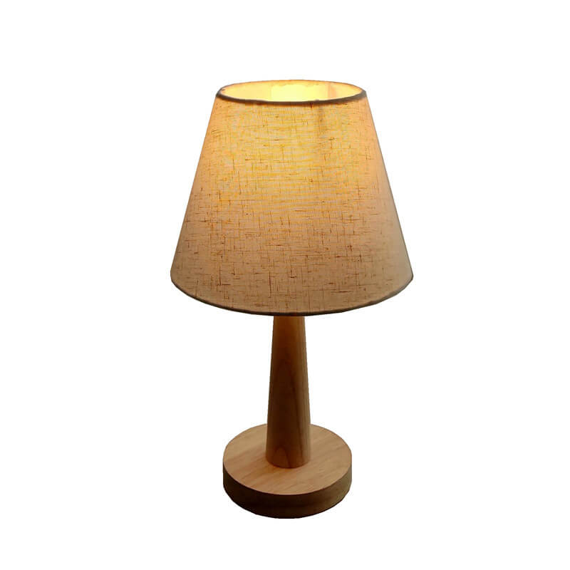 Nordic Minimalist Solid Wood Fabric Cone Table Lamp 1-Light