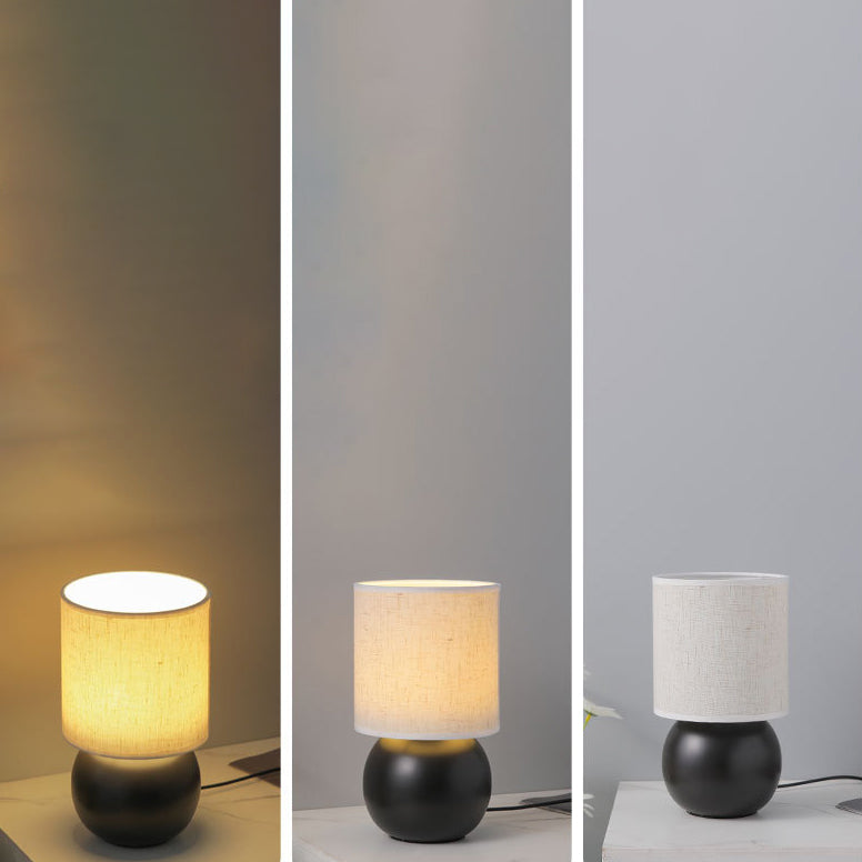 Traditional Vintage Round Orb Ceramic Fabric LED Table Lamp for Bedroom