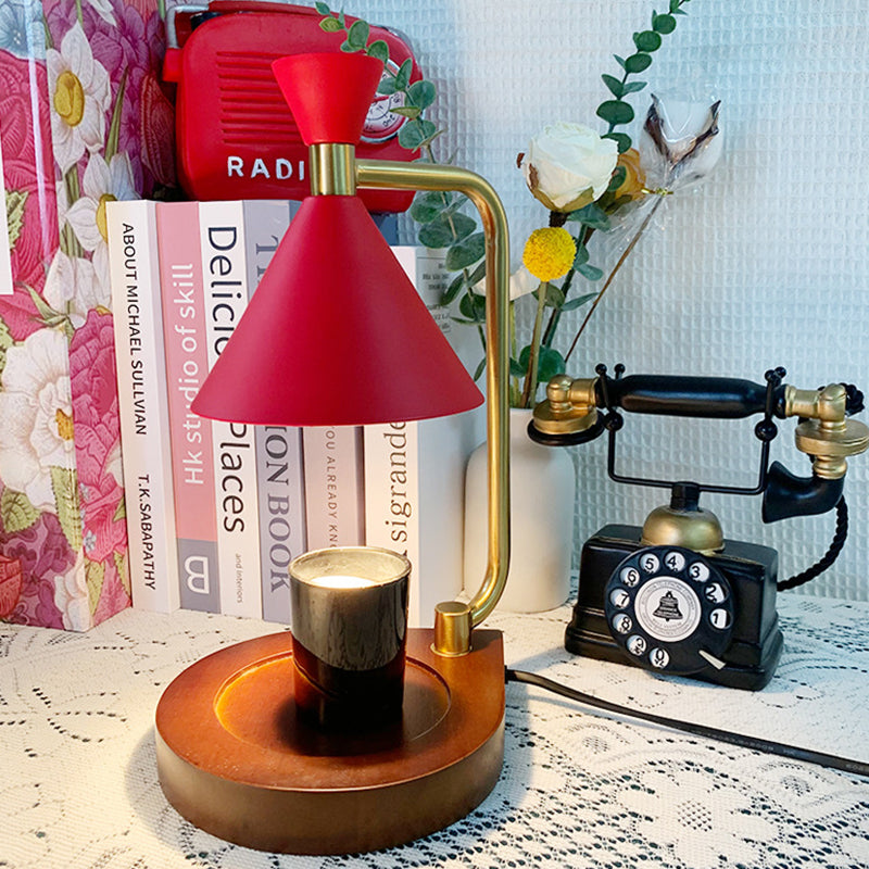 Contemporary Creative Iron Cone Shade Wooden Base 1-Light Melting Wax Table Lamp for Bedroom