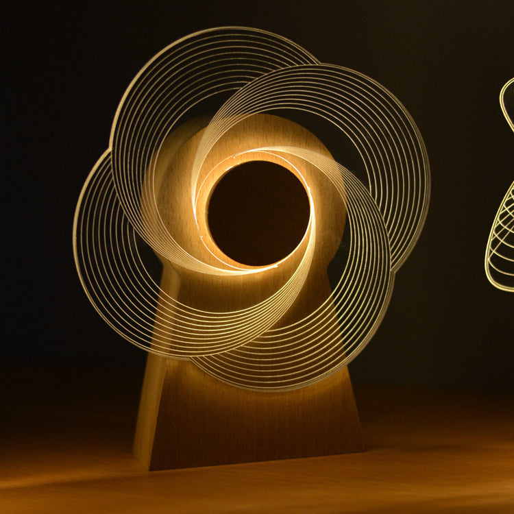 Modern Art Deco Wood Acrylic Observation Wheel USB Rechargeable LED Music Box Table Lamp for Bedroom