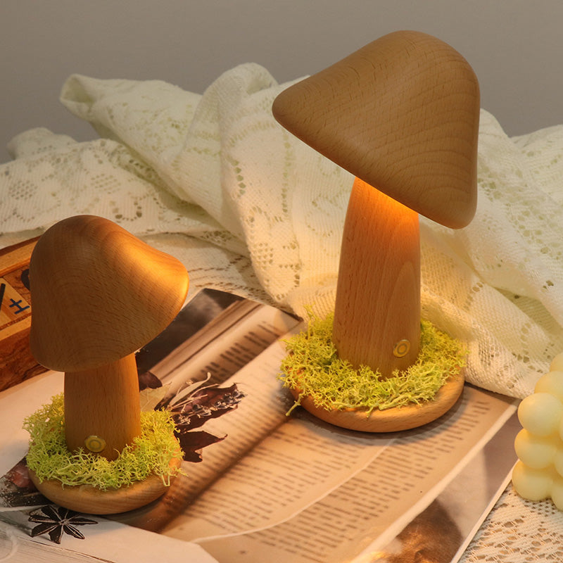 Moderne Art Deco Mushroom Round Solid Wood LED Table Lamp