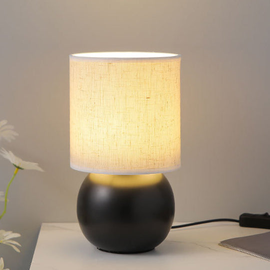 Traditional Vintage Round Orb Ceramic Fabric LED Table Lamp for Bedroom
