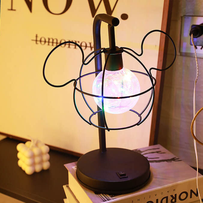 Kreative Mouse Metal Cage LED Decorative Battery Table Lamp