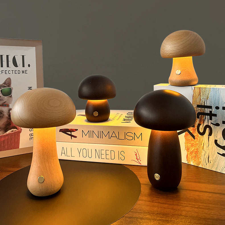 Contemporary Creative USB Mushroom Wooden LED Table Lamp