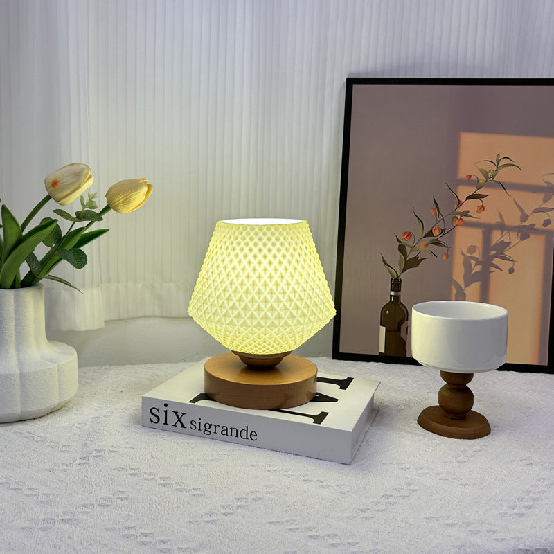 Contemporary Creative Wood Glass Tapered 1-Light Table Lamp
