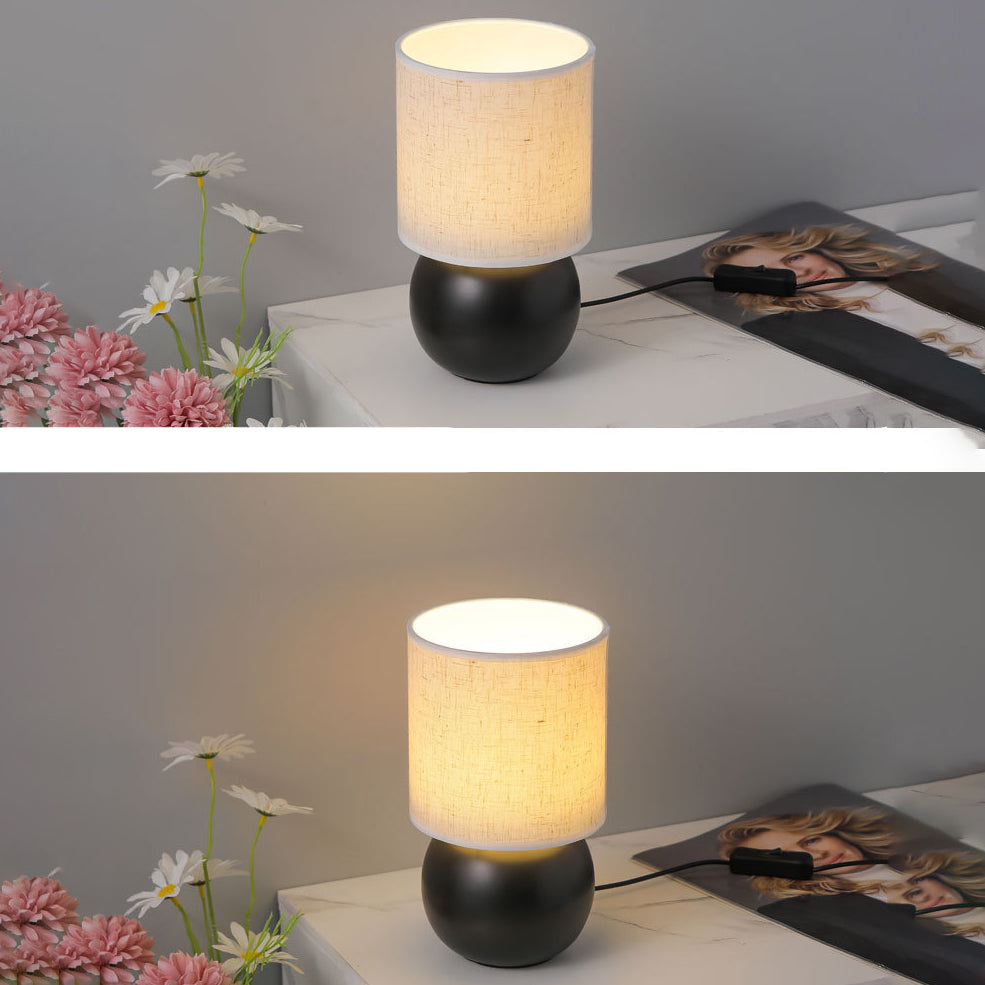 Traditional Vintage Round Orb Ceramic Fabric LED Table Lamp for Bedroom