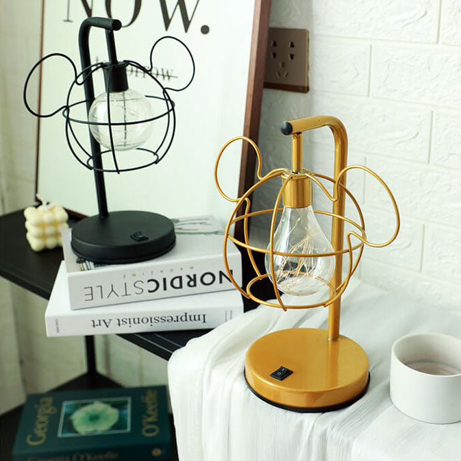 Kreative Mouse Metal Cage LED Decorative Battery Table Lamp