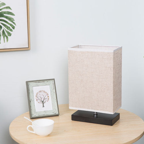 Modern Simplicity Rectangular Linen Black Wooden Base 1-Light Table Lamp