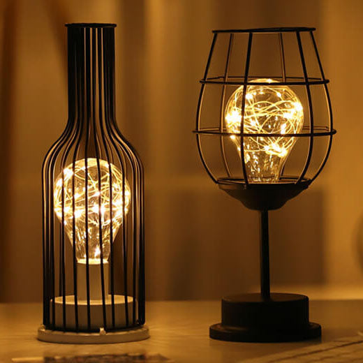 Retro Iron Wine Bottle Night Light Table Lamp LED Decor