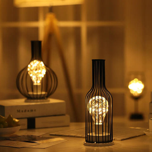 Retro Iron Wine Bottle Night Light Table Lamp LED Decor