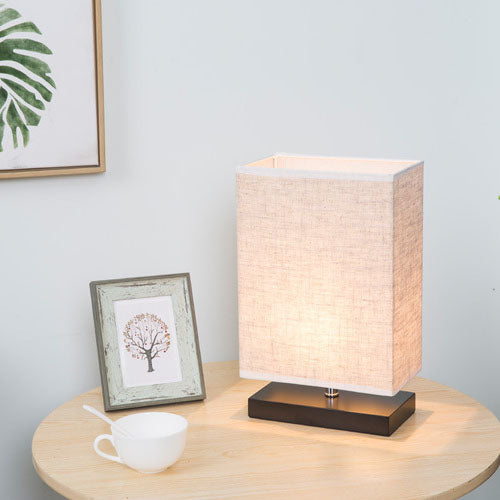 Modern Simplicity Rectangular Linen Black Wooden Base 1-Light Table Lamp