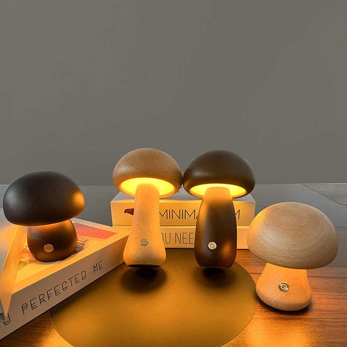 Contemporary Creative USB Mushroom Wooden LED Table Lamp