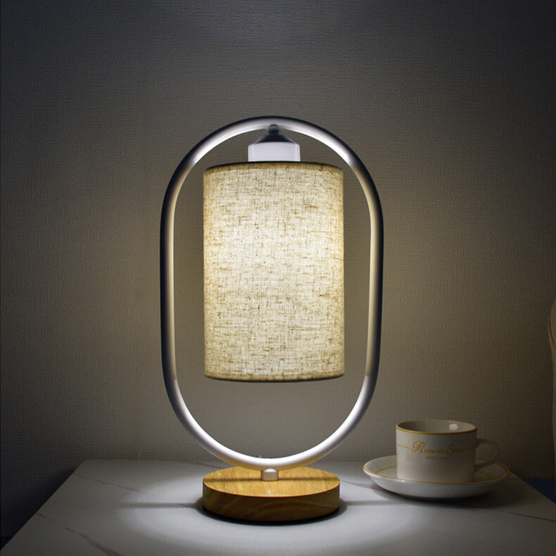 Nordic Linen White Ring 1-Light Dimmable Table Lamp