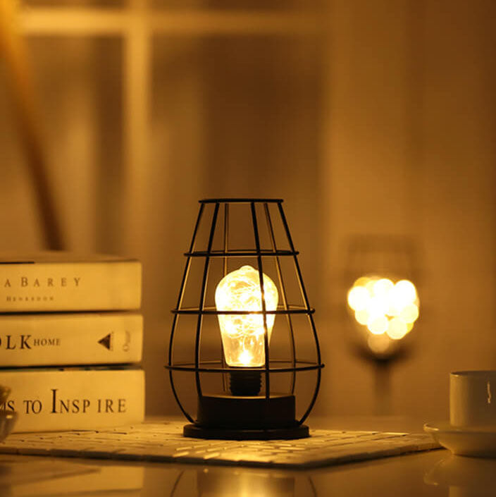 Retro Iron Wine Bottle Night Light Table Lamp LED Decor