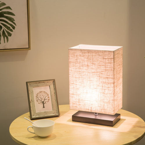 Modern Simplicity Rectangular Linen Black Wooden Base 1-Light Table Lamp