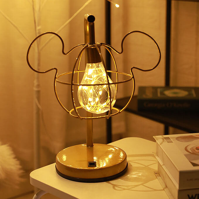 Kreative Mouse Metal Cage LED Decorative Battery Table Lamp