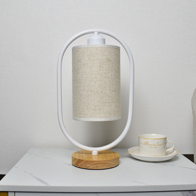 Nordic Linen White Ring 1-Light Dimmable Table Lamp