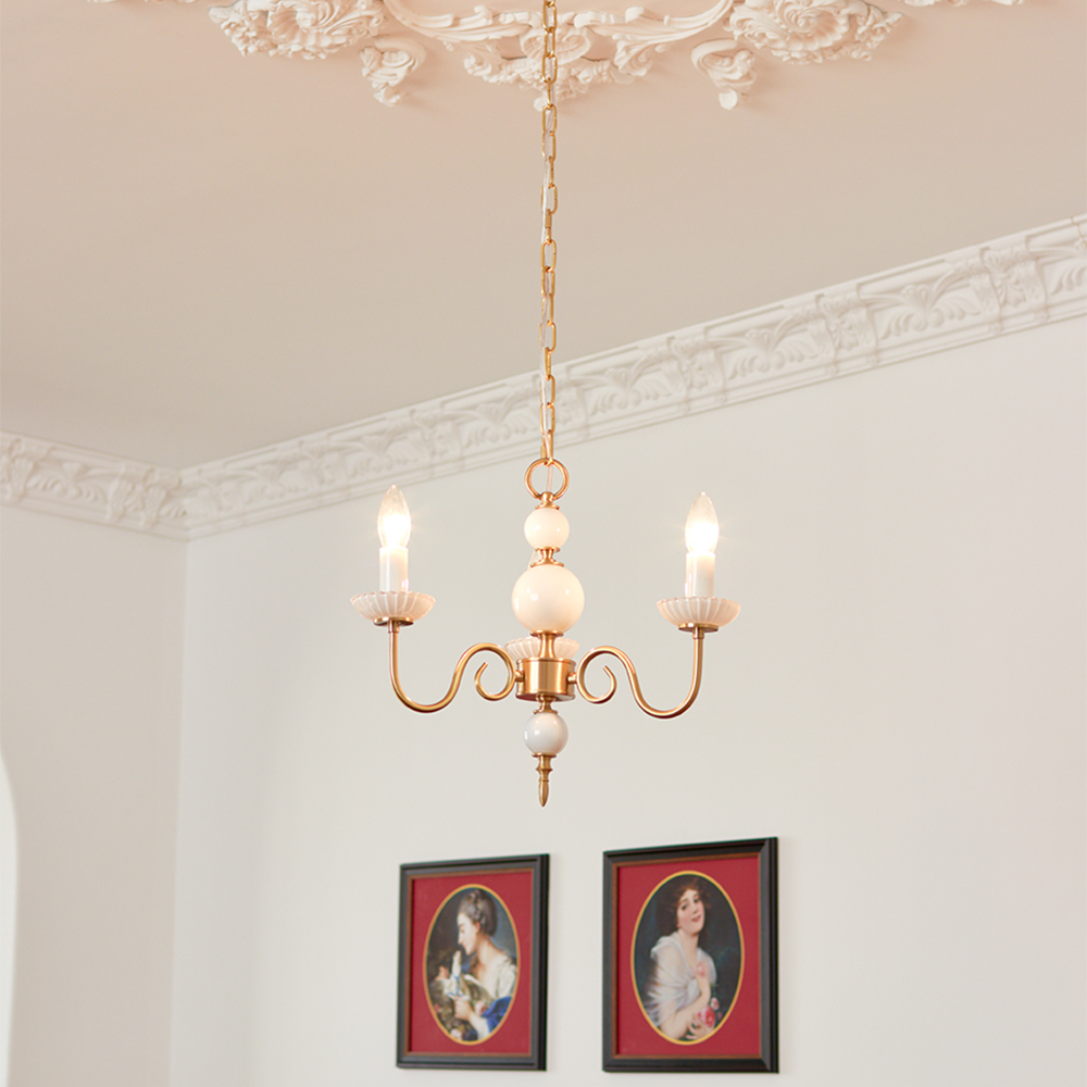 Cream Glass Chandelier American Retro Metal Lamp Bedroom