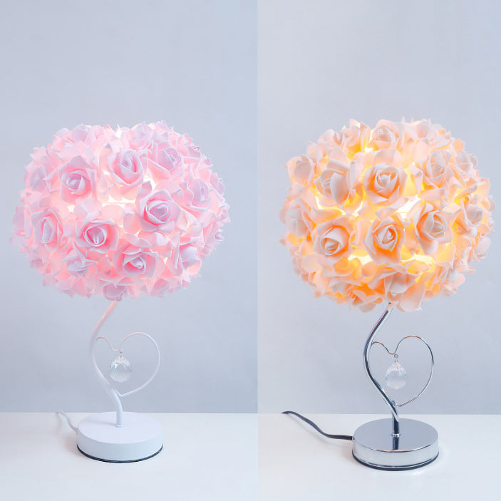 Moderne Art Deco Rose Floral Fabric Table Lamp 1-Bulb Bedroom