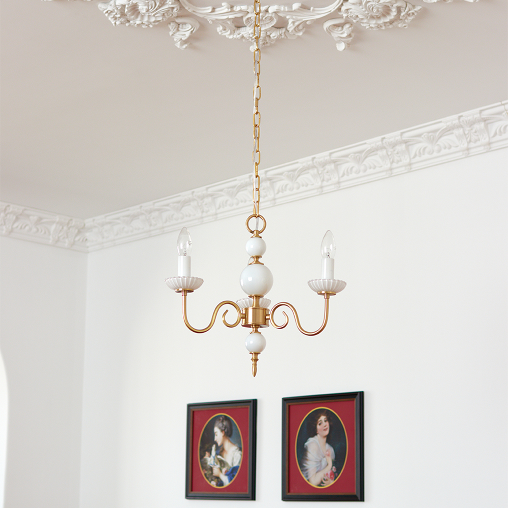 Cream Glass Chandelier American Retro Metal Lamp Bedroom