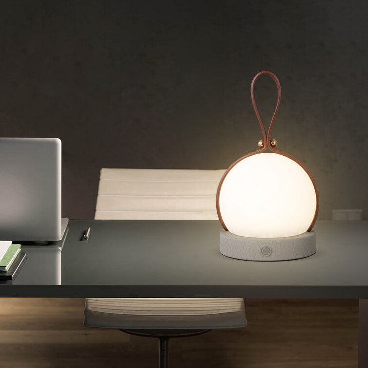 Portable LED USB Night Light Table Lamp - Simple Round Faux Leather