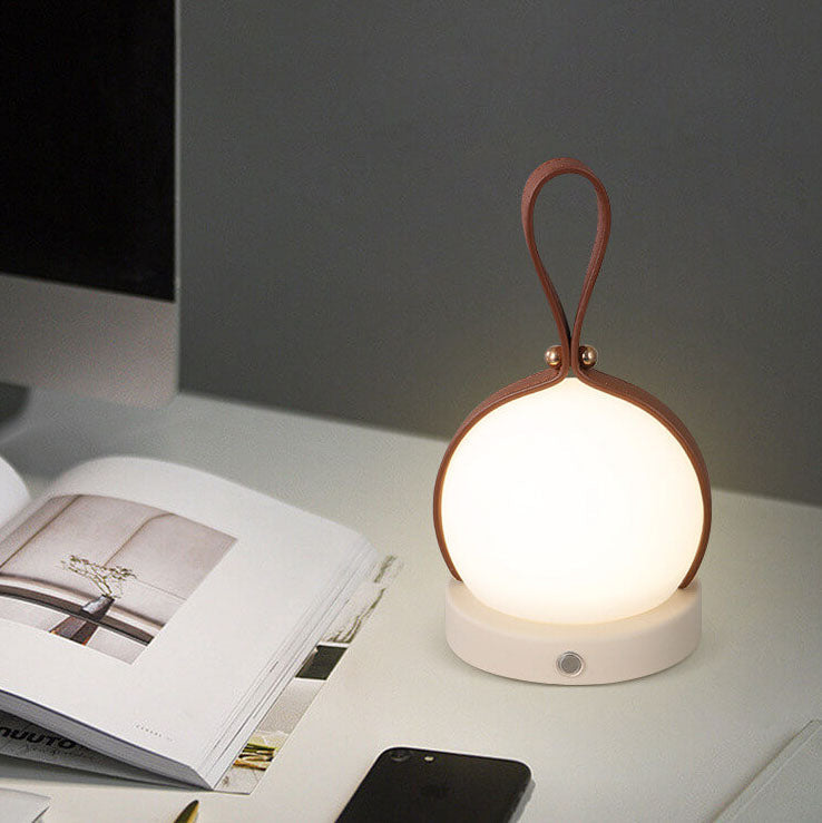 Portable LED USB Night Light Table Lamp - Simple Round Faux Leather