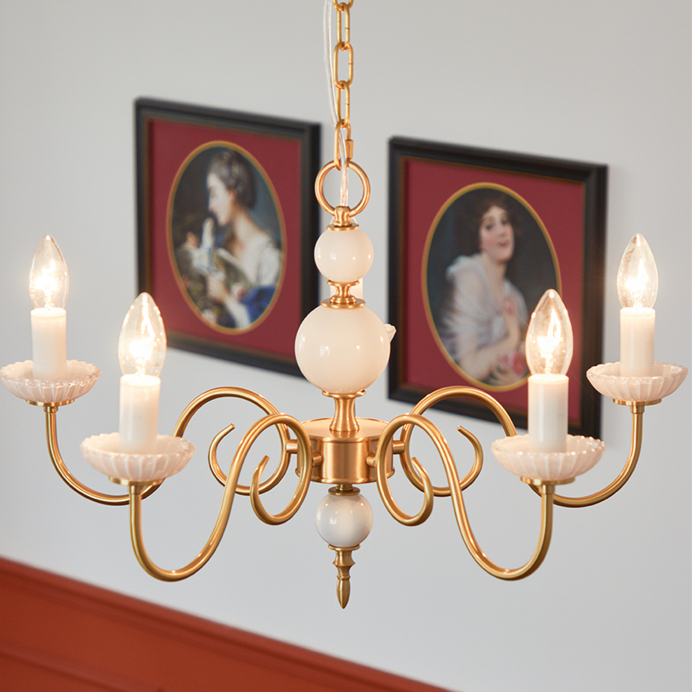 Cream Glass Chandelier American Retro Metal Lamp Bedroom