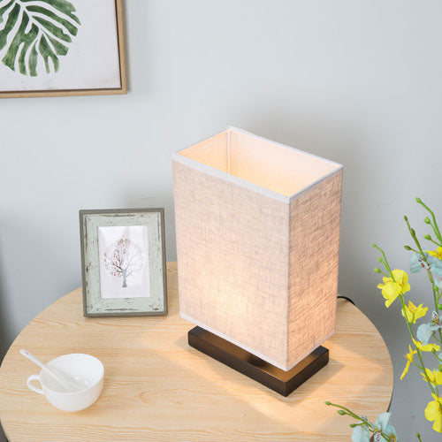 Modern Simplicity Rectangular Linen Black Wooden Base 1-Light Table Lamp