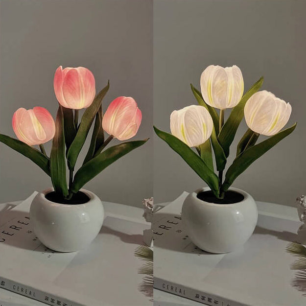 Tulip Simulation Bouquet Ceramic Pot LED Night Light Lamp
