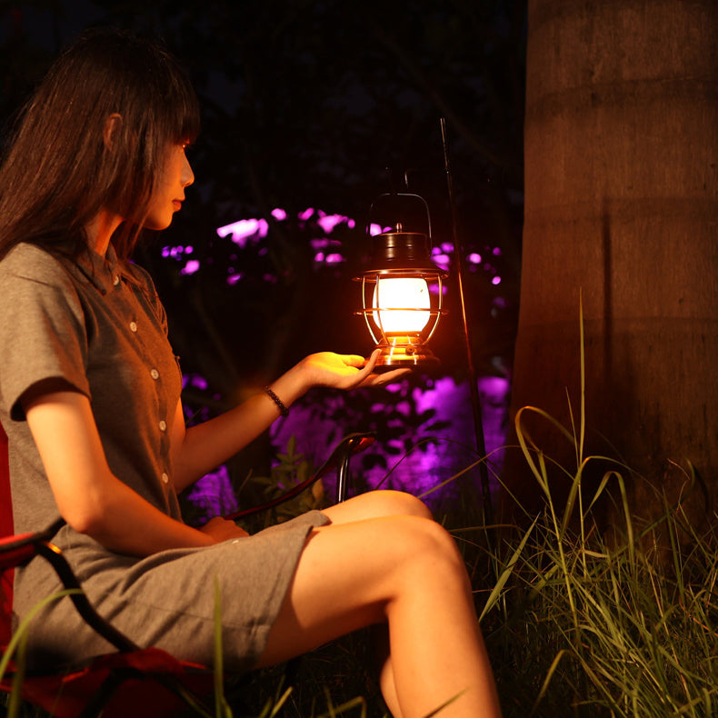 Traditional Farmhouse Waterproof Rechargeable Iron Acrylic Cylinder LED Table Lamp for Living Room