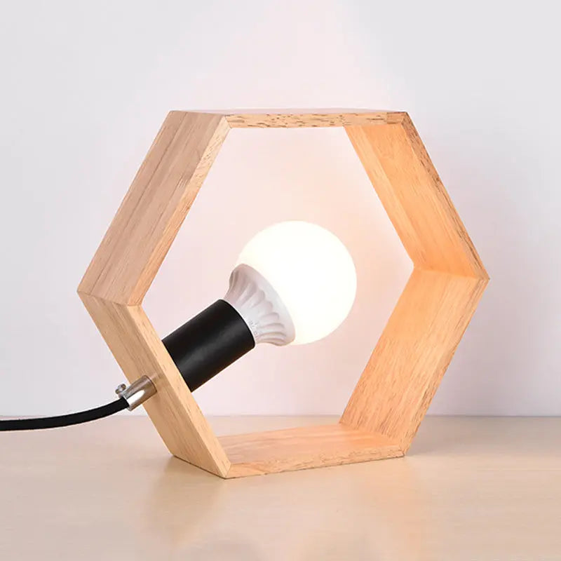 Hexagonal Wooden Table Lamp for Cozy Atmosphere