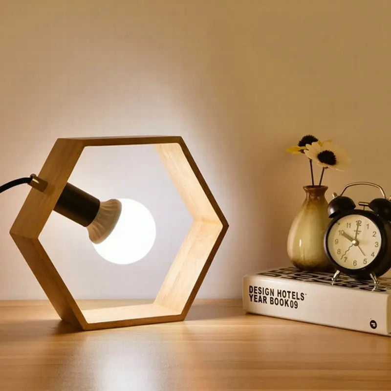 Hexagonal Wooden Table Lamp for Cozy Atmosphere