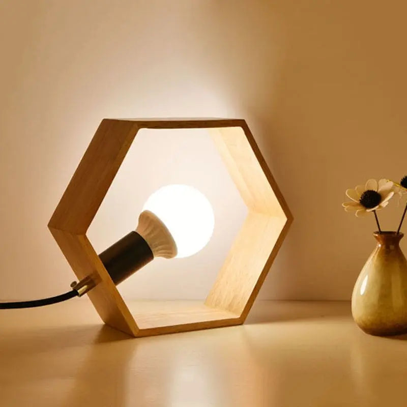 Hexagonal Wooden Table Lamp for Cozy Atmosphere