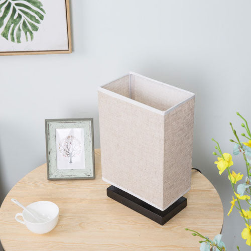 Modern Simplicity Rectangular Linen Black Wooden Base 1-Light Table Lamp
