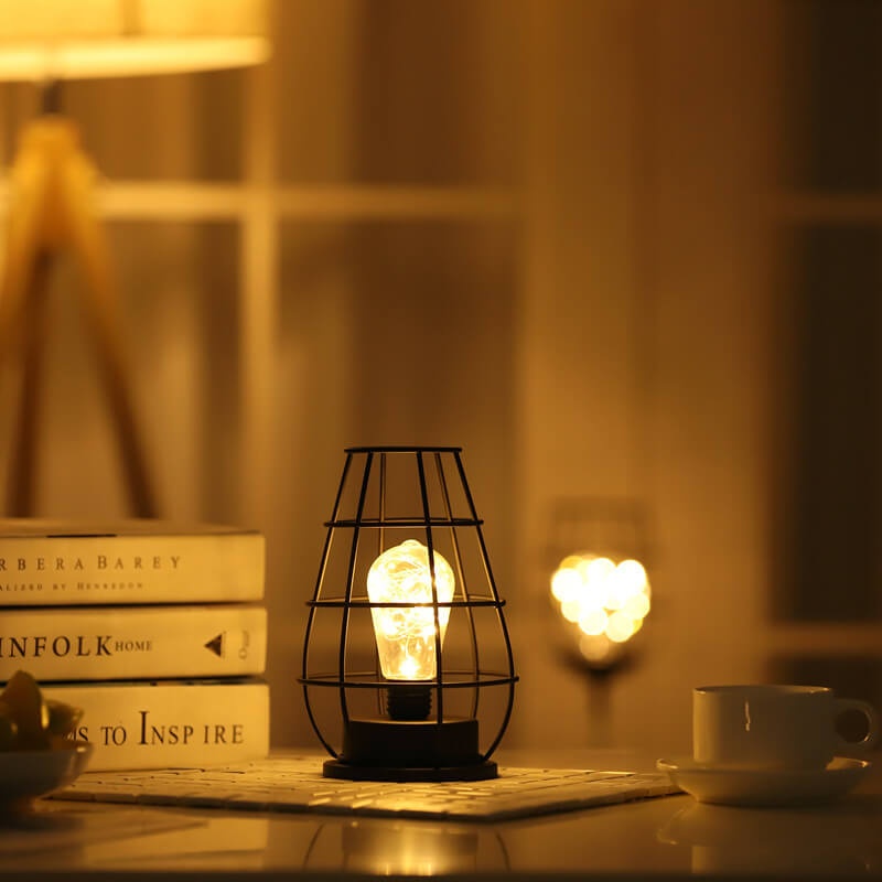 Retro Iron Wine Bottle Night Light Table Lamp LED Decor