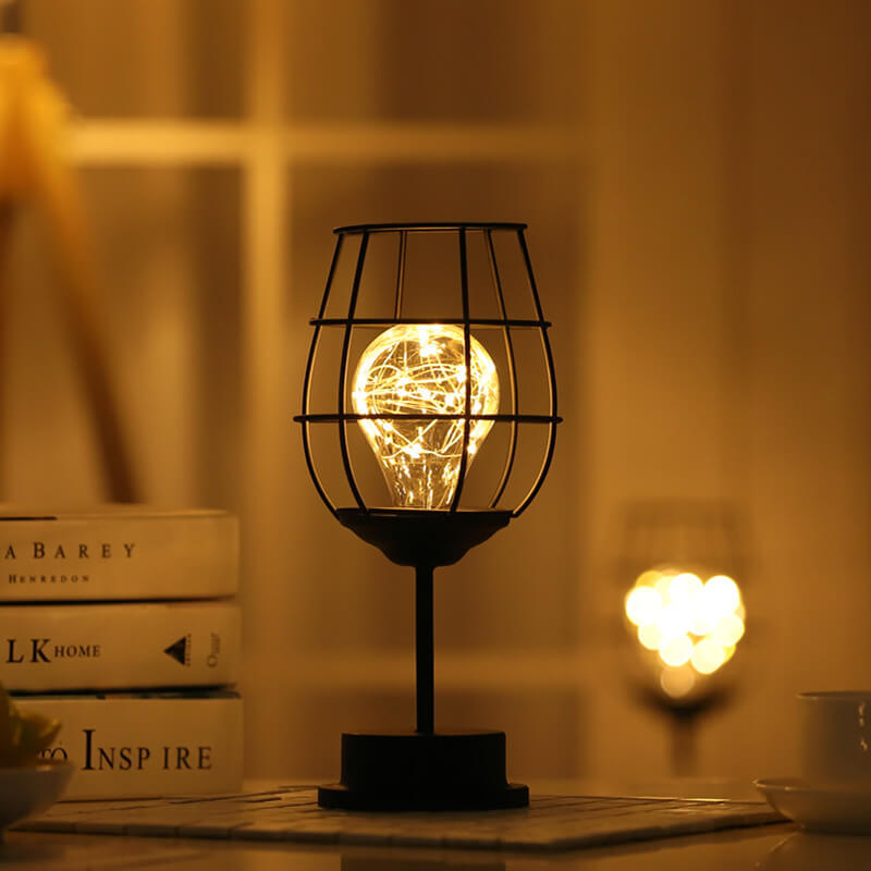 Retro Iron Wine Bottle Night Light Table Lamp LED Decor