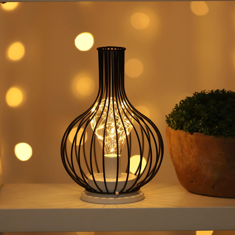 Retro Iron Wine Bottle Night Light Table Lamp LED Decor