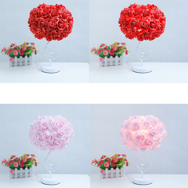 Moderne Art Deco Rose Floral Fabric Table Lamp 1-Bulb Bedroom