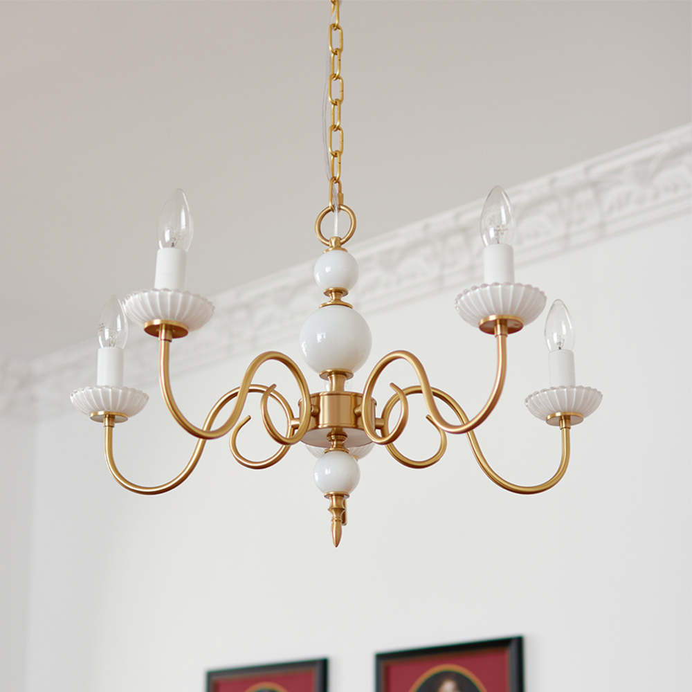 Cream Glass Chandelier American Retro Metal Lamp Bedroom