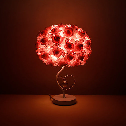 Moderne Art Deco Rose Floral Fabric Table Lamp 1-Bulb Bedroom