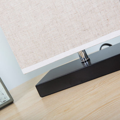Modern Simplicity Rectangular Linen Black Wooden Base 1-Light Table Lamp
