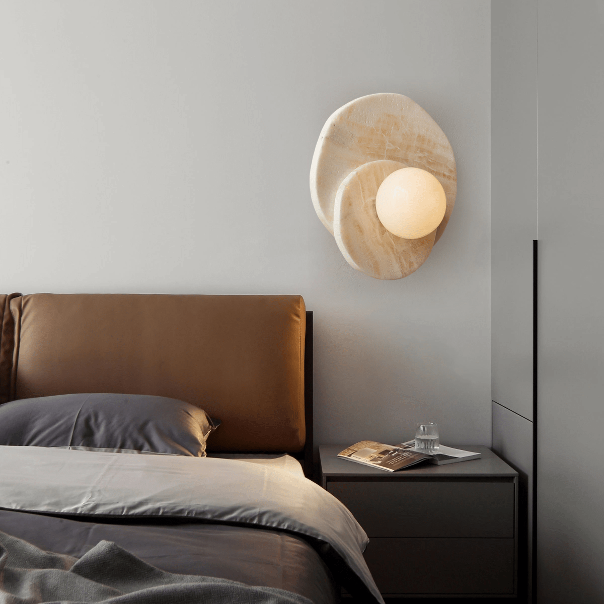 Astr Stone Wall Lamp - LED Indoor Lighting Fixture, Marble & Glass