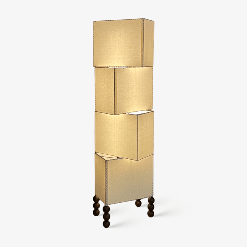Cubia Fabric Floor Lamp with Wooden Base and LED Light