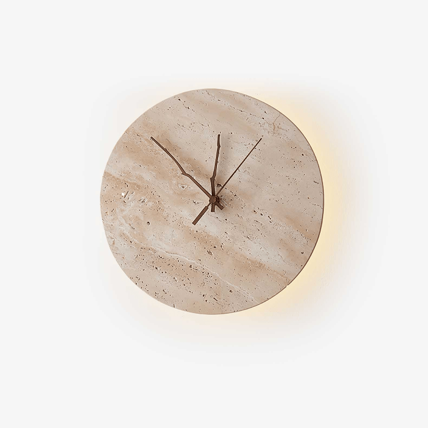 Clock Travertine Wall Lamp with LED Light and Bronze Hands