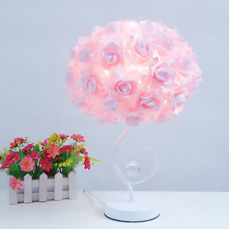 Moderne Art Deco Rose Floral Fabric Table Lamp 1-Bulb Bedroom