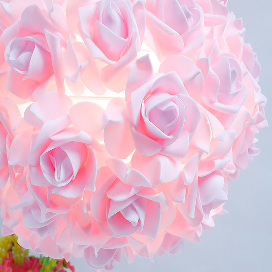 Moderne Art Deco Rose Floral Fabric Table Lamp 1-Bulb Bedroom