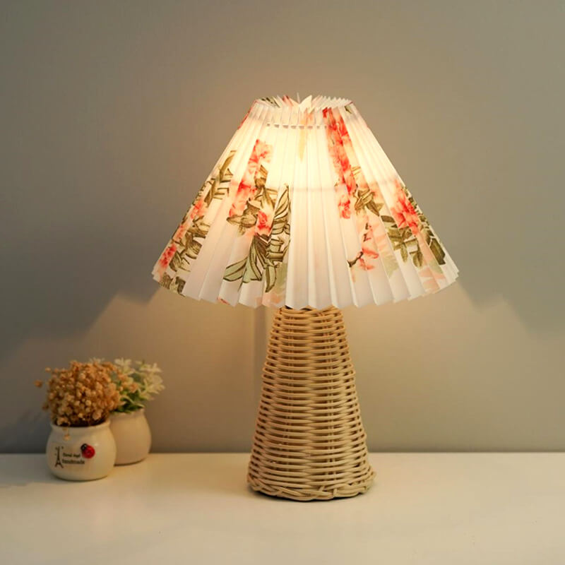 1-Light Table Lamp with Conical Folded Fabric Base