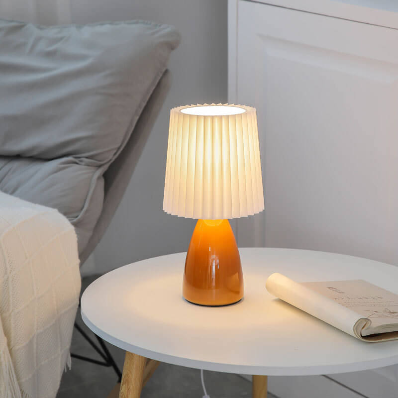 Scandinavian Retro Table Lamp with Pleated Shade and Glass Base